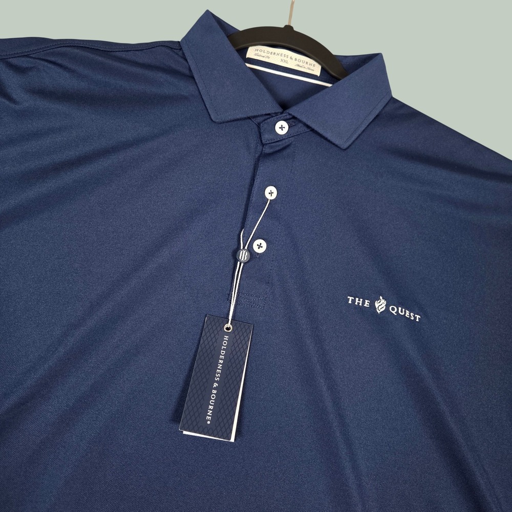 Holderness & Bourne NEW Men XXL MacDonald Polo Shirt Navy Blue Short Sleeve Tech
